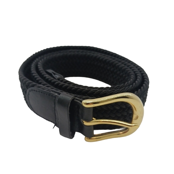 Accessories - Woven Black Belt Woven Gold Tone Buckle Causual